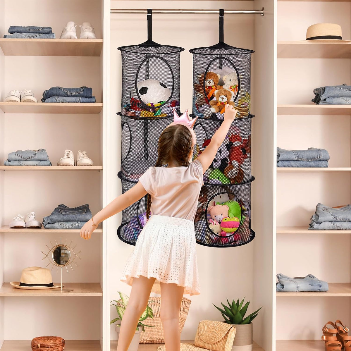 Hanging Stuffed Animals Storage, 2 Pack Mesh Plush Storage, 3-Tier