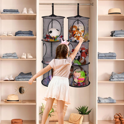 Hanging Stuffed Animals Storage, 2 Pack Mesh Plush Storage, 3-Tier