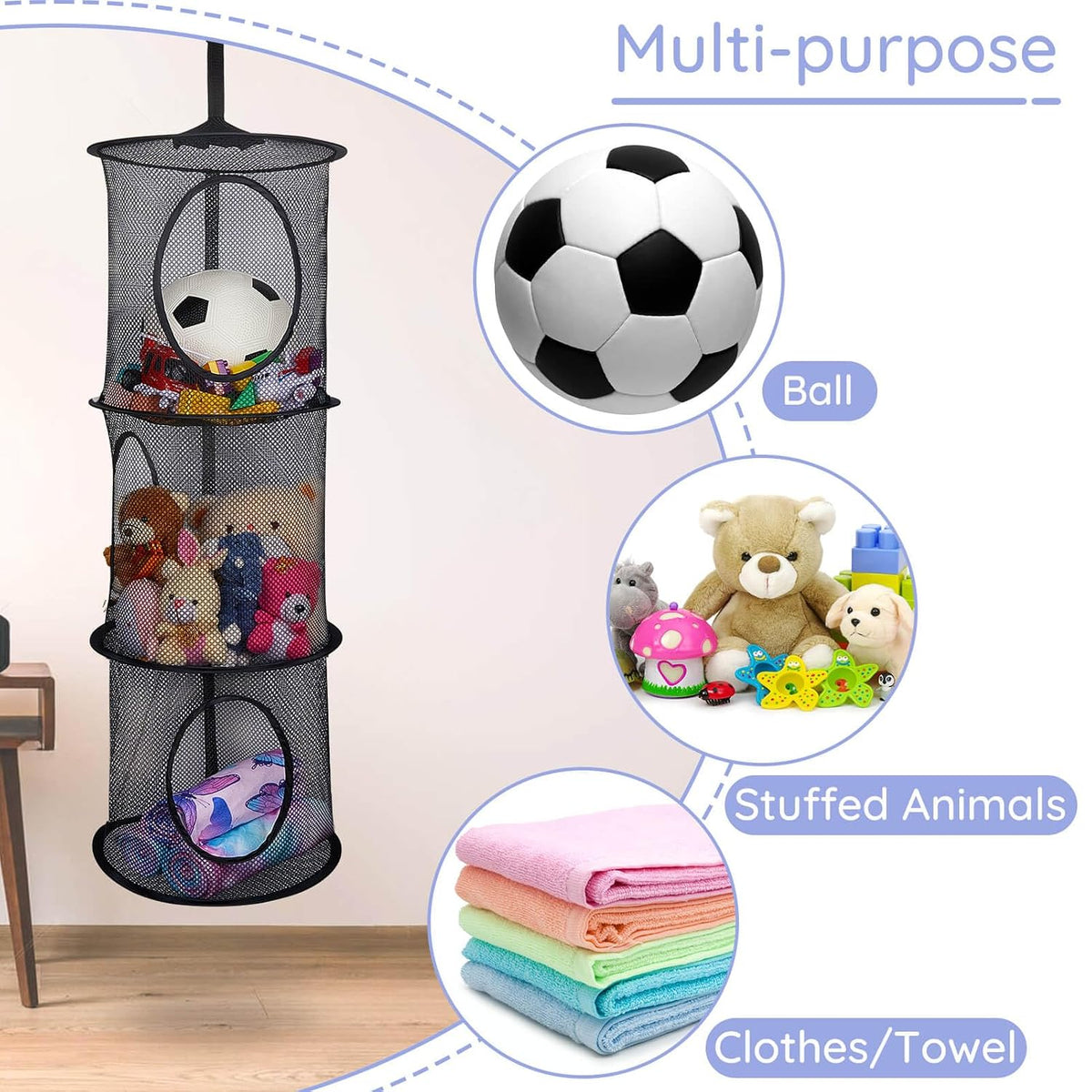 Hanging Stuffed Animals Storage, 2 Pack Mesh Plush Storage, 3-Tier