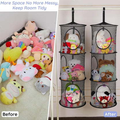 Hanging Stuffed Animals Storage, 2 Pack Mesh Plush Storage, 3-Tier