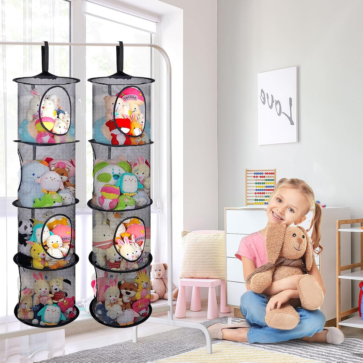 Hanging Stuffed Animals Storage, 2 Pack Mesh Plush Storage, 3-Tier