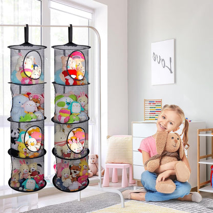 Hanging Stuffed Animals Storage, 2 Pack Mesh Plush Storage, 3-Tier