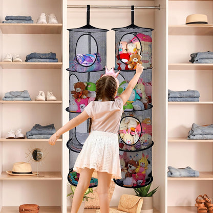 Hanging Stuffed Animals Storage, 2 Pack Mesh Plush Storage, 3-Tier