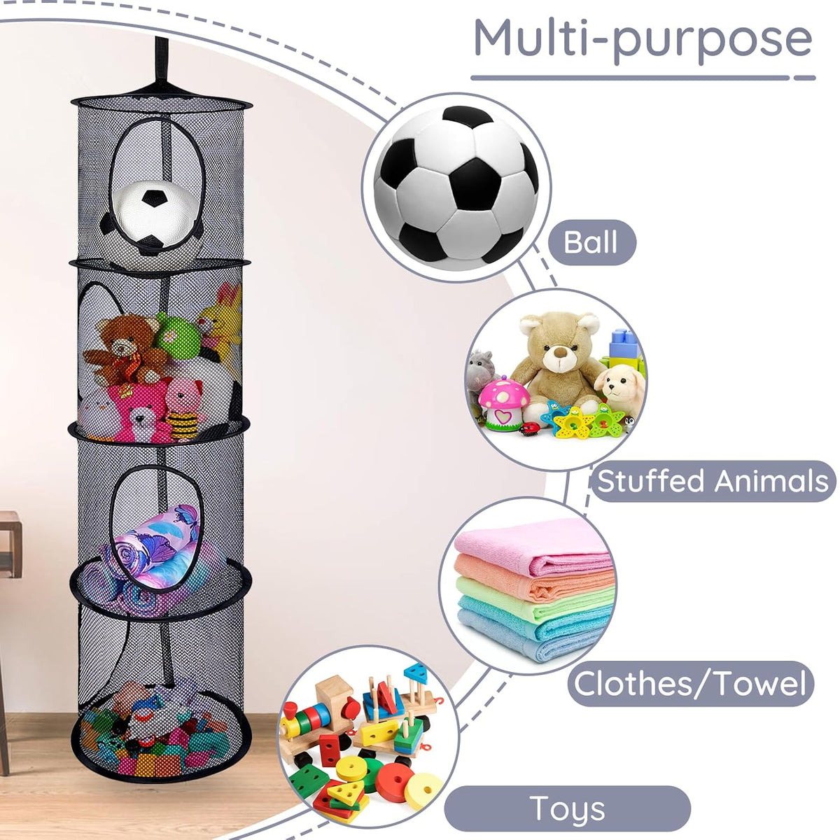 Hanging Stuffed Animals Storage, 2 Pack Mesh Plush Storage, 3-Tier