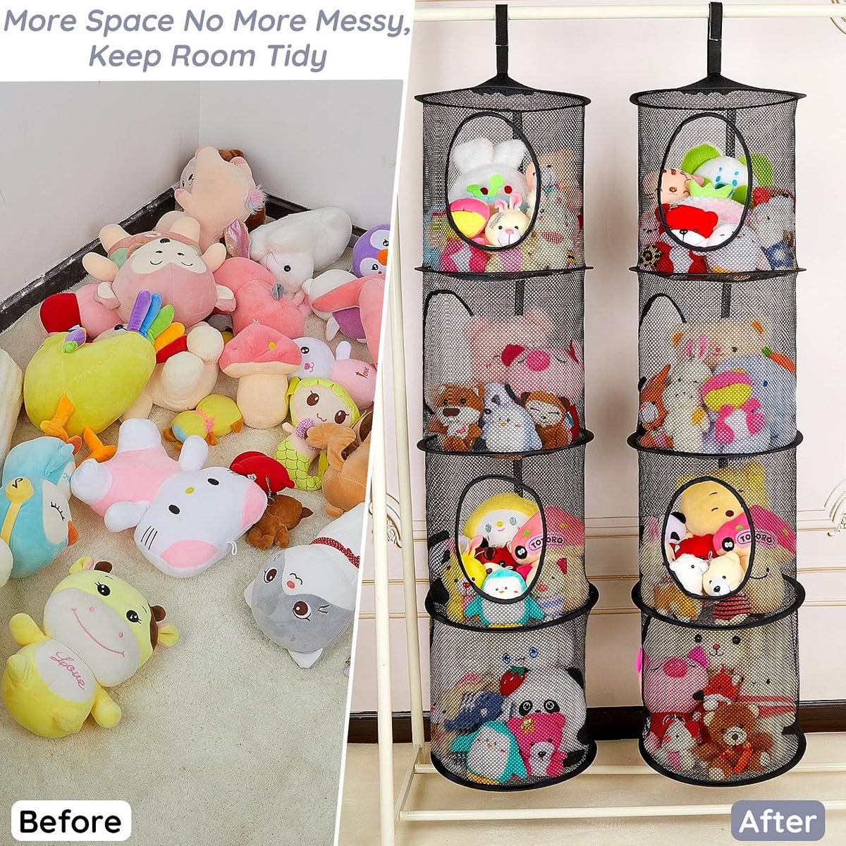 Hanging Stuffed Animals Storage, 2 Pack Mesh Plush Storage, 3-Tier