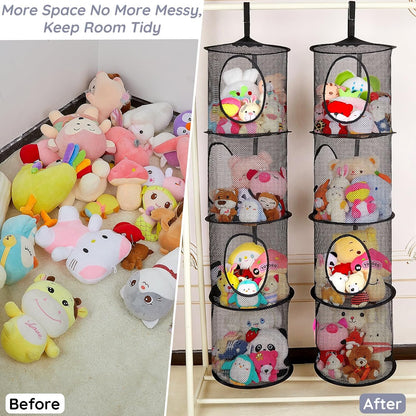 Hanging Stuffed Animals Storage, 2 Pack Mesh Plush Storage, 3-Tier