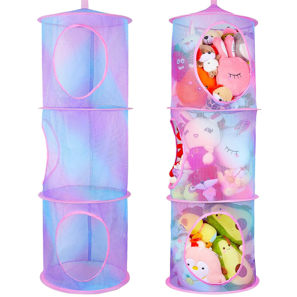 Hanging Stuffed Animals Storage, 2 Pack Mesh Plush Storage, 3-Tier