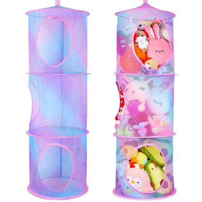 Hanging Stuffed Animals Storage, 2 Pack Mesh Plush Storage, 3-Tier