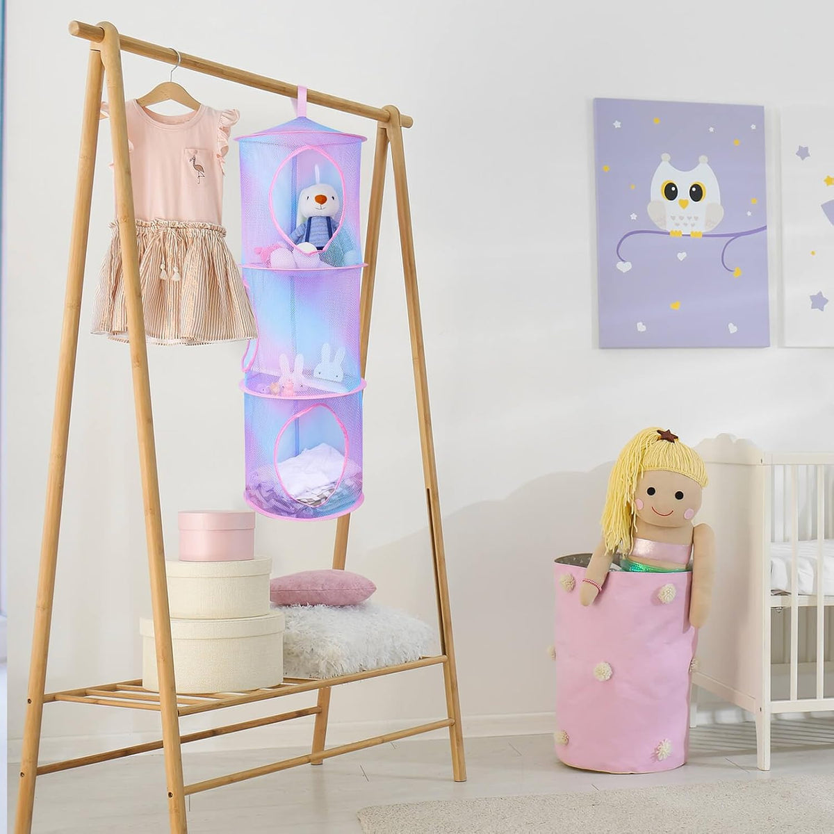 Hanging Stuffed Animals Storage, 2 Pack Mesh Plush Storage, 3-Tier