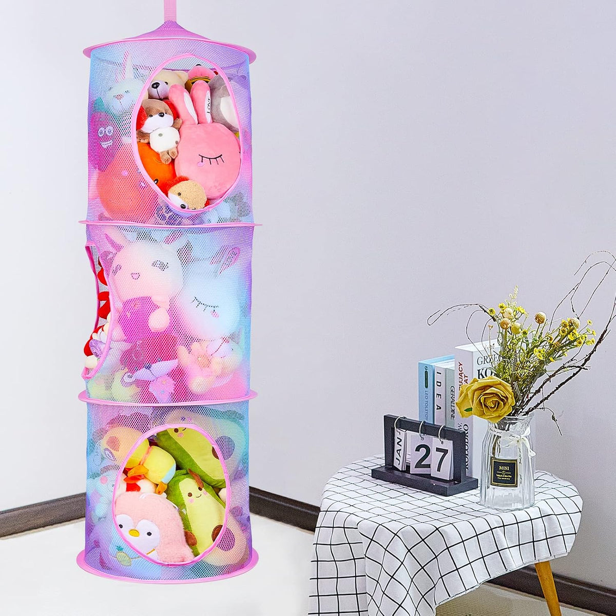 Hanging Stuffed Animals Storage, 2 Pack Mesh Plush Storage, 3-Tier