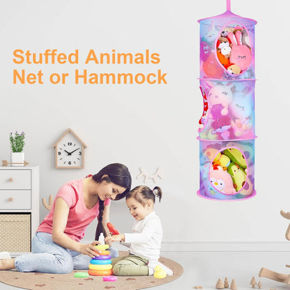 Hanging Stuffed Animals Storage, 2 Pack Mesh Plush Storage, 3-Tier