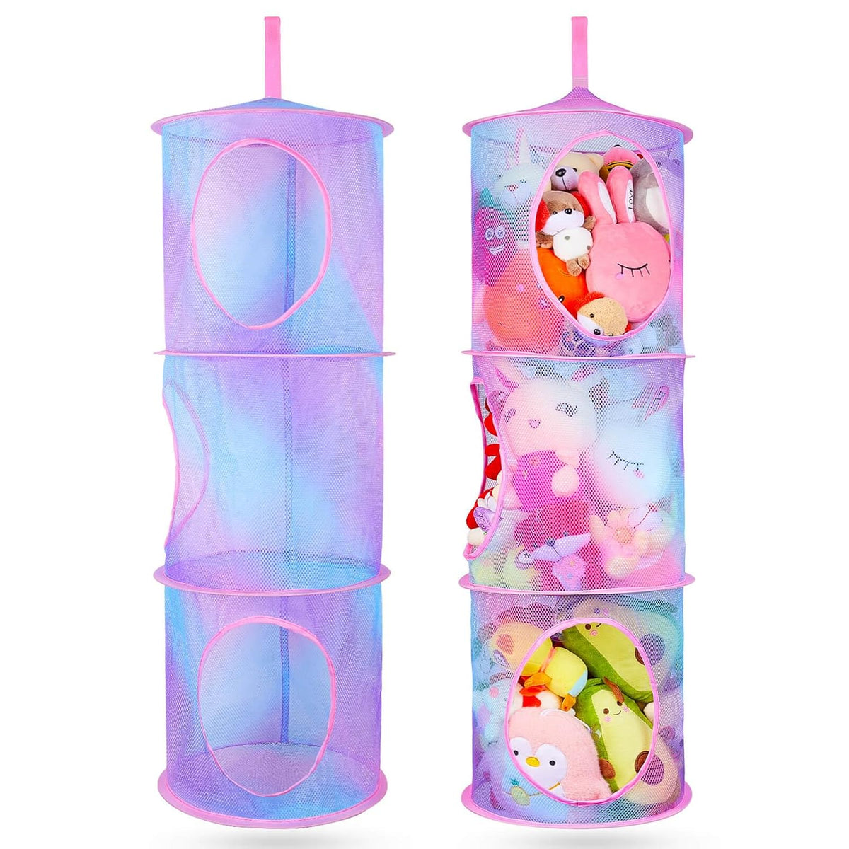 Hanging Stuffed Animals Storage, 2 Pack Mesh Plush Storage, 3-Tier