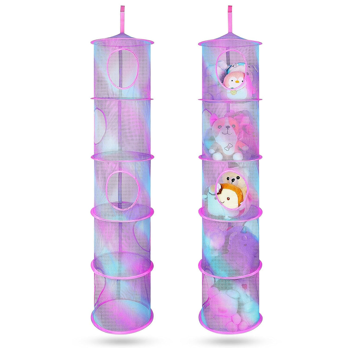 Hanging Stuffed Animals Storage, 2 Pack Mesh Plush Storage, 3-Tier