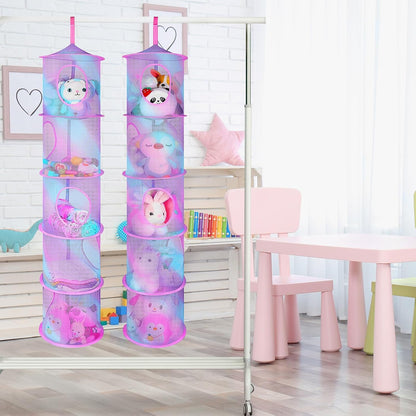 Hanging Stuffed Animals Storage, 2 Pack Mesh Plush Storage, 3-Tier