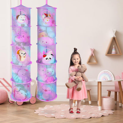 Hanging Stuffed Animals Storage, 2 Pack Mesh Plush Storage, 3-Tier