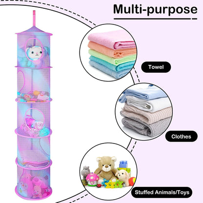 Hanging Stuffed Animals Storage, 2 Pack Mesh Plush Storage, 3-Tier