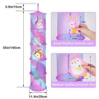 Hanging Stuffed Animals Storage, 2 Pack Mesh Plush Storage, 3-Tier