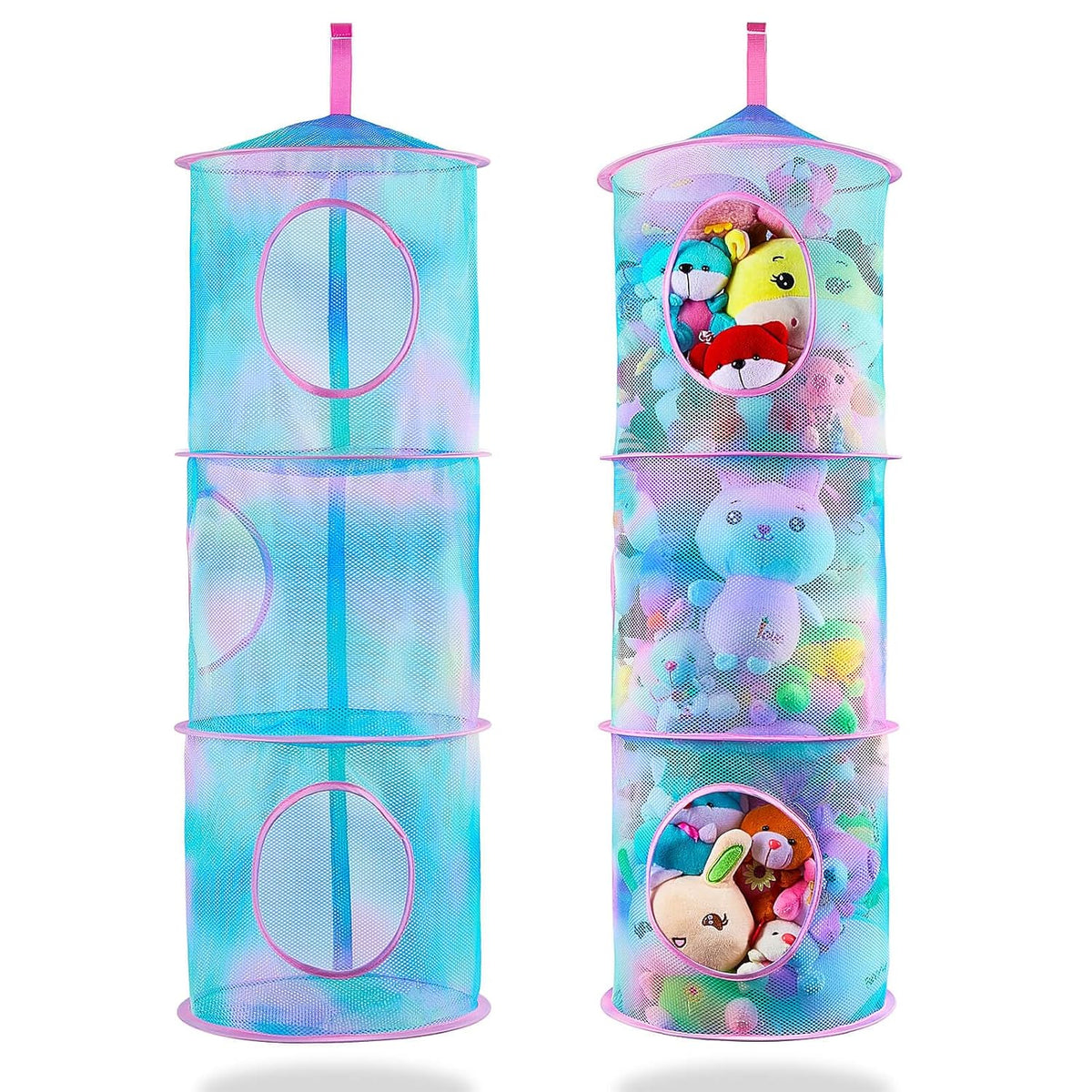 Hanging Stuffed Animals Storage, 2 Pack Mesh Plush Storage, 3-Tier