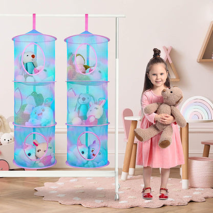 Hanging Stuffed Animals Storage, 2 Pack Mesh Plush Storage, 3-Tier