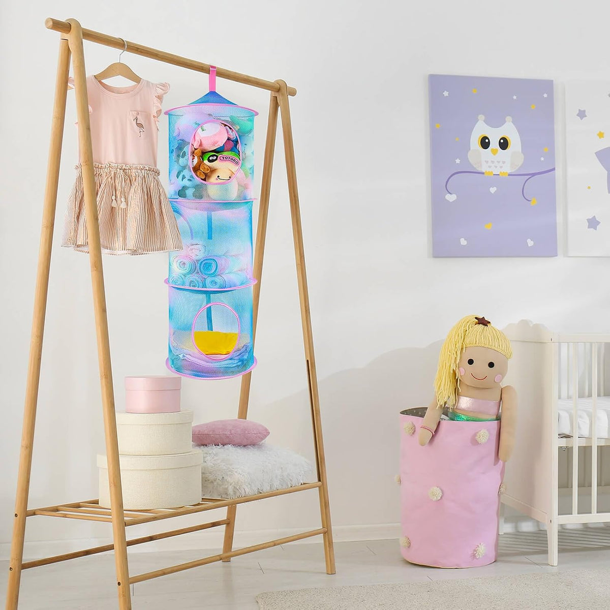Hanging Stuffed Animals Storage, 2 Pack Mesh Plush Storage, 3-Tier