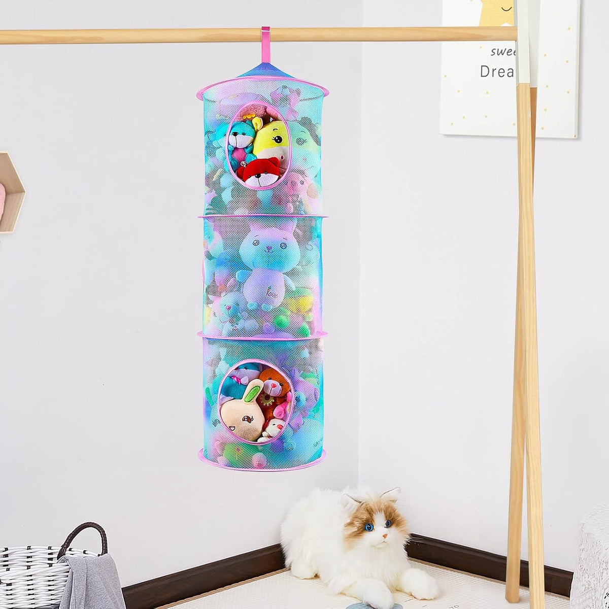 Hanging Stuffed Animals Storage, 2 Pack Mesh Plush Storage, 3-Tier