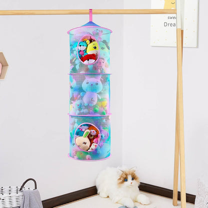 Hanging Stuffed Animals Storage, 2 Pack Mesh Plush Storage, 3-Tier