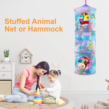 Hanging Stuffed Animals Storage, 2 Pack Mesh Plush Storage, 3-Tier