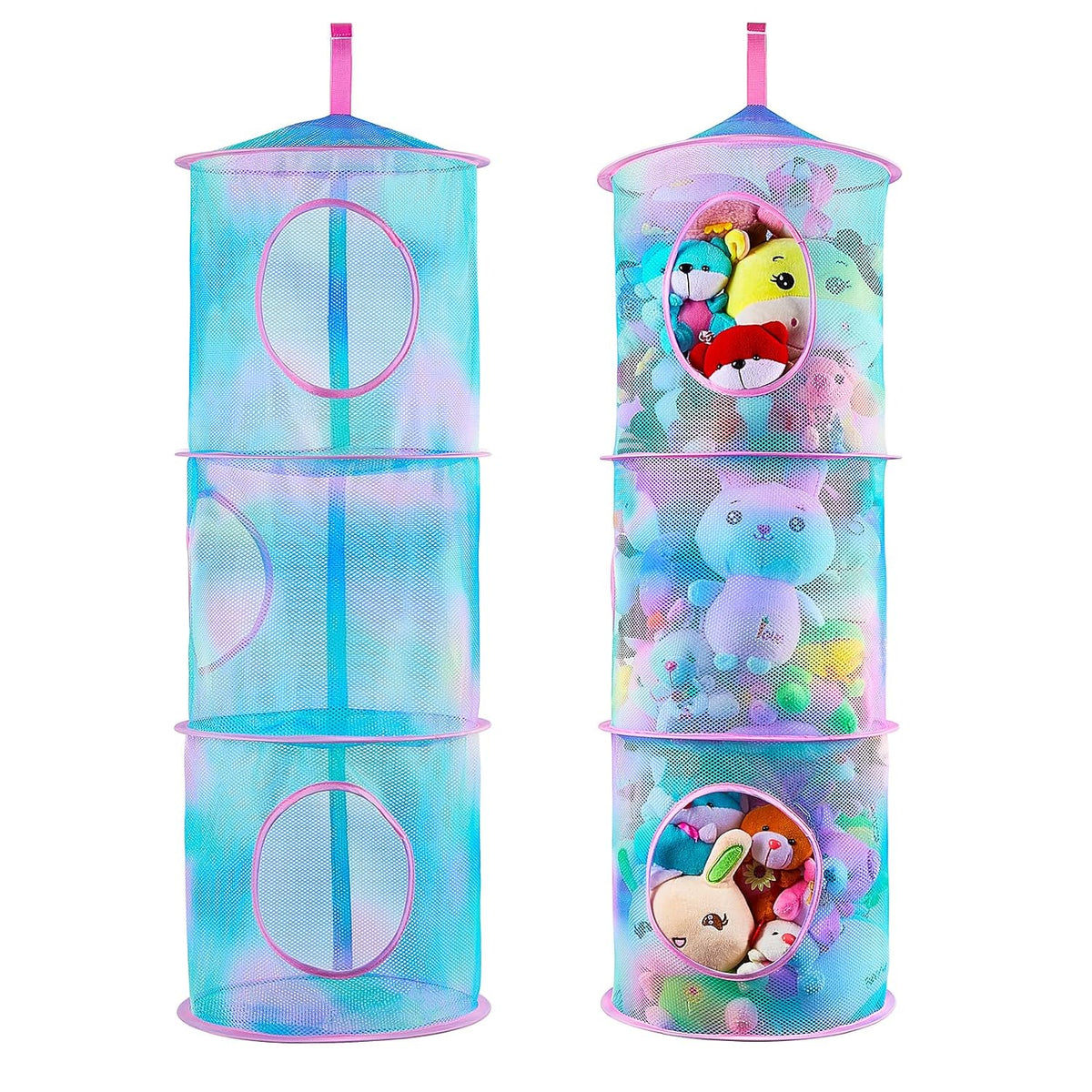 Hanging Stuffed Animals Storage, 2 Pack Mesh Plush Storage, 3-Tier