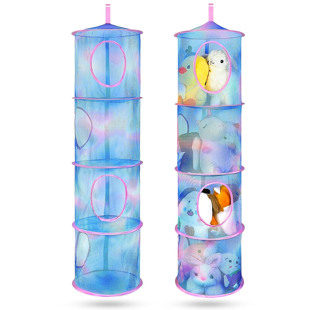 Hanging Stuffed Animals Storage, 2 Pack Mesh Plush Storage, 3-Tier