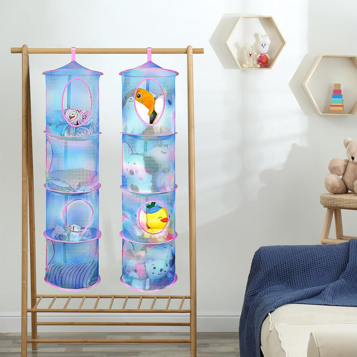 Hanging Stuffed Animals Storage, 2 Pack Mesh Plush Storage, 3-Tier