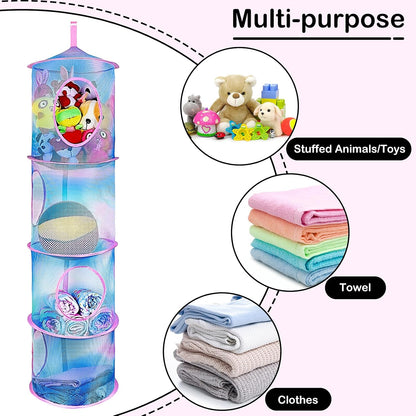 Hanging Stuffed Animals Storage, 2 Pack Mesh Plush Storage, 3-Tier