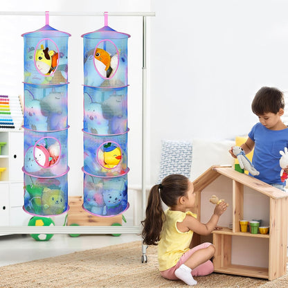 Hanging Stuffed Animals Storage, 2 Pack Mesh Plush Storage, 3-Tier