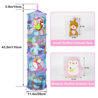 Hanging Stuffed Animals Storage, 2 Pack Mesh Plush Storage, 3-Tier