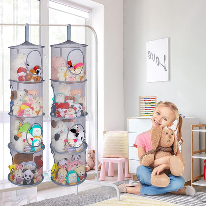 Hanging Stuffed Animals Storage, 2 Pack Mesh Plush Storage, 3-Tier