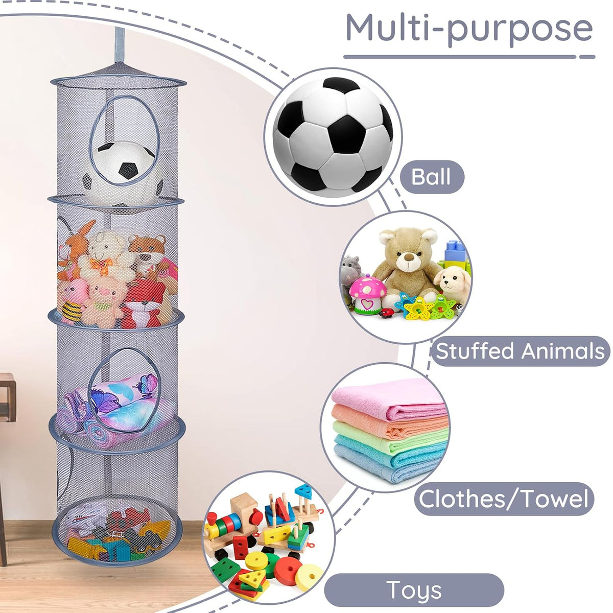 Hanging Stuffed Animals Storage, 2 Pack Mesh Plush Storage, 3-Tier