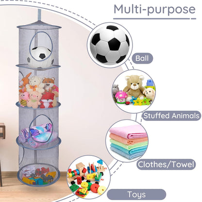 Hanging Stuffed Animals Storage, 2 Pack Mesh Plush Storage, 3-Tier