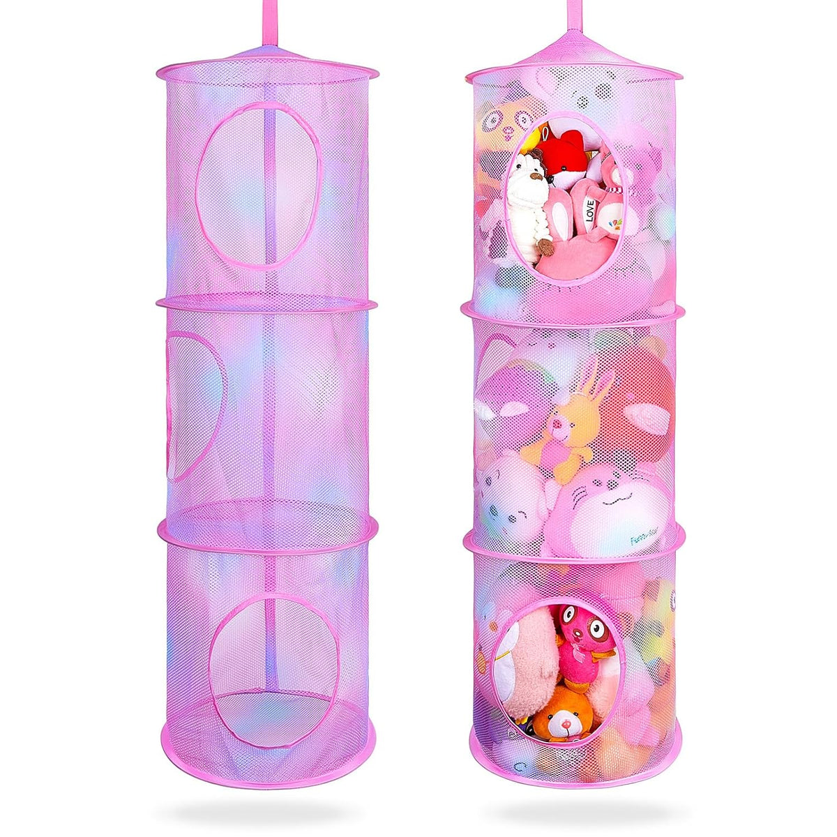 Hanging Stuffed Animals Storage, 2 Pack Mesh Plush Storage, 3-Tier