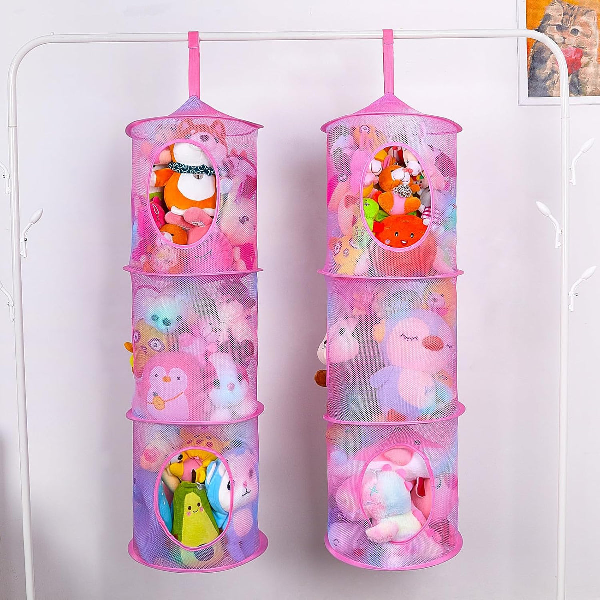 Hanging Stuffed Animals Storage, 2 Pack Mesh Plush Storage, 3-Tier