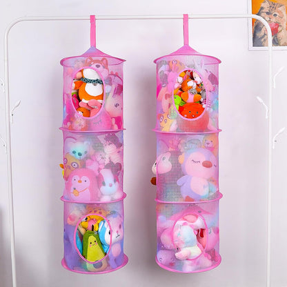 Hanging Stuffed Animals Storage, 2 Pack Mesh Plush Storage, 3-Tier