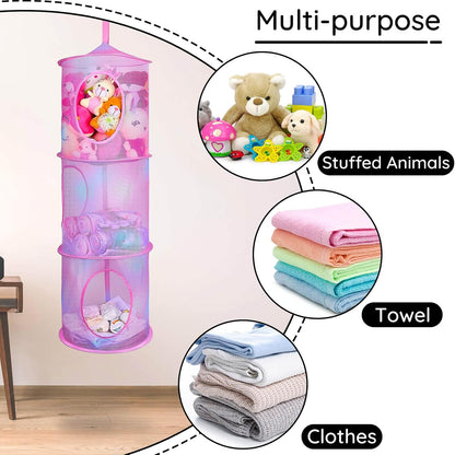 Hanging Stuffed Animals Storage, 2 Pack Mesh Plush Storage, 3-Tier