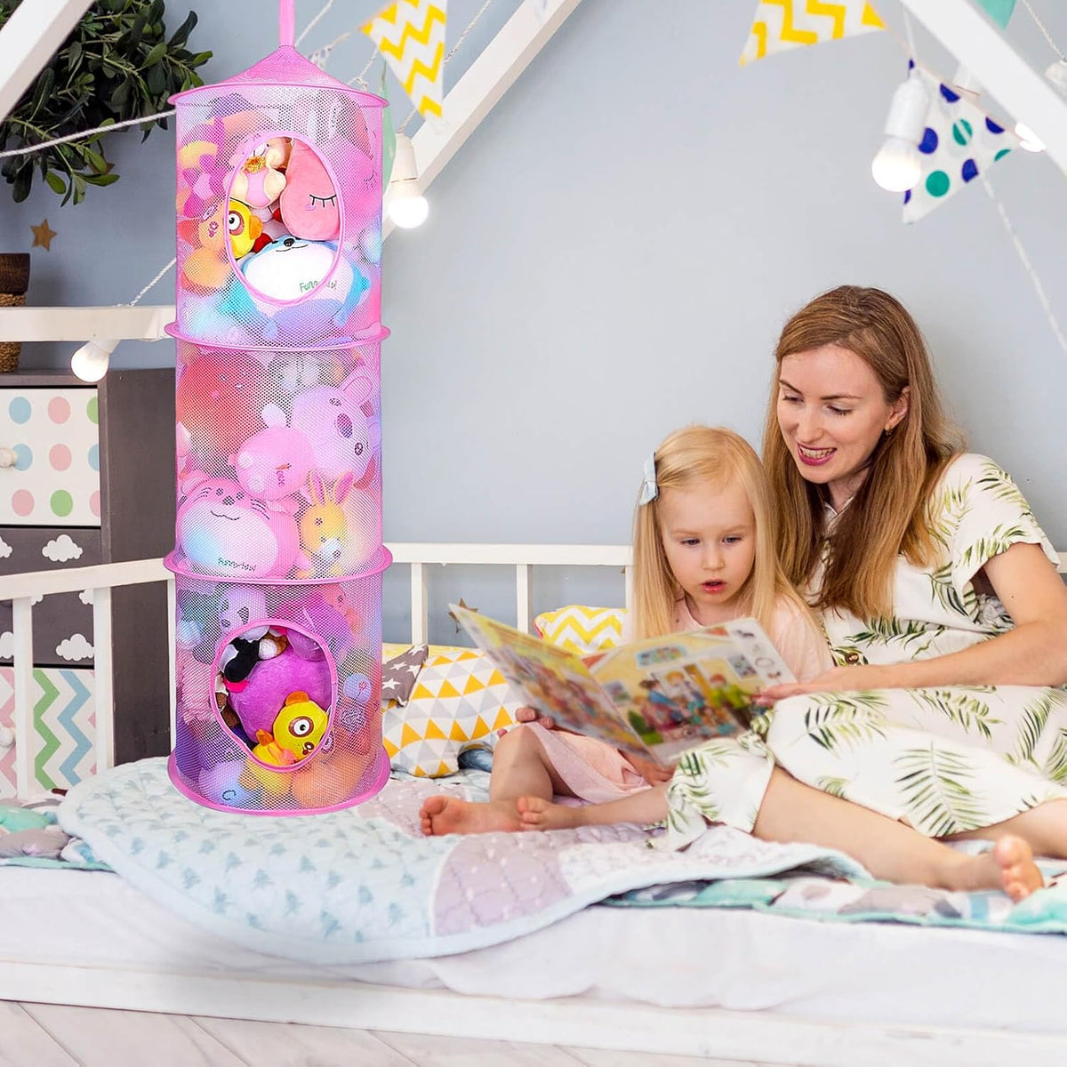 Hanging Stuffed Animals Storage, 2 Pack Mesh Plush Storage, 3-Tier
