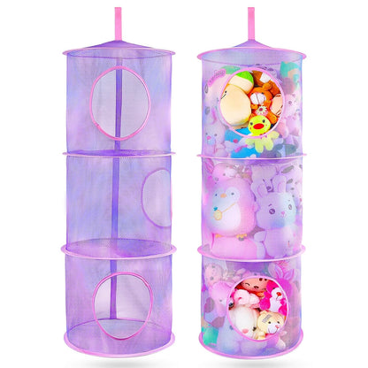 Hanging Stuffed Animals Storage, 2 Pack Mesh Plush Storage, 3-Tier