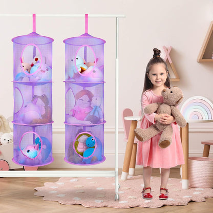 Hanging Stuffed Animals Storage, 2 Pack Mesh Plush Storage, 3-Tier