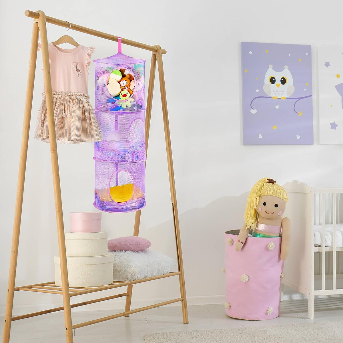Hanging Stuffed Animals Storage, 2 Pack Mesh Plush Storage, 3-Tier