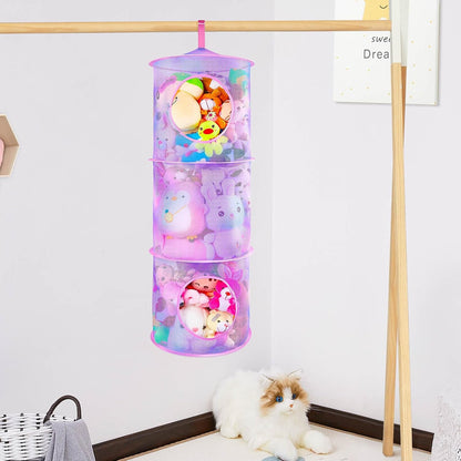 Hanging Stuffed Animals Storage, 2 Pack Mesh Plush Storage, 3-Tier