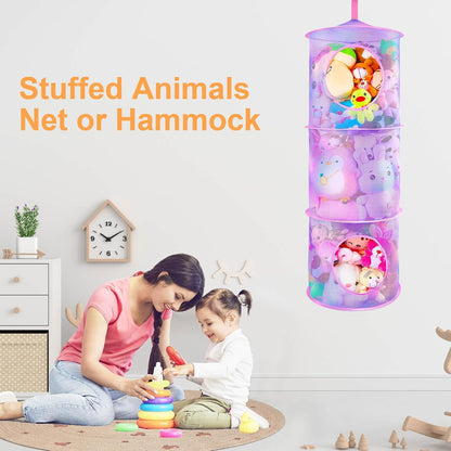 Hanging Stuffed Animals Storage, 2 Pack Mesh Plush Storage, 3-Tier