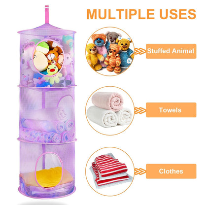 Hanging Stuffed Animals Storage, 2 Pack Mesh Plush Storage, 3-Tier