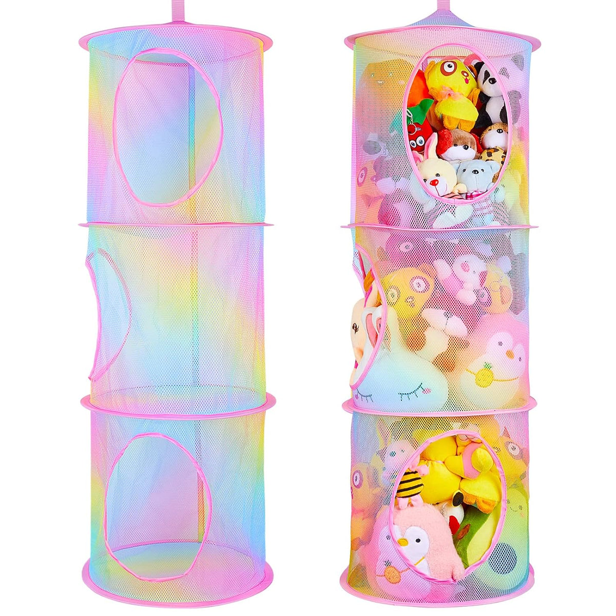 Hanging Stuffed Animals Storage, 2 Pack Mesh Plush Storage, 3-Tier