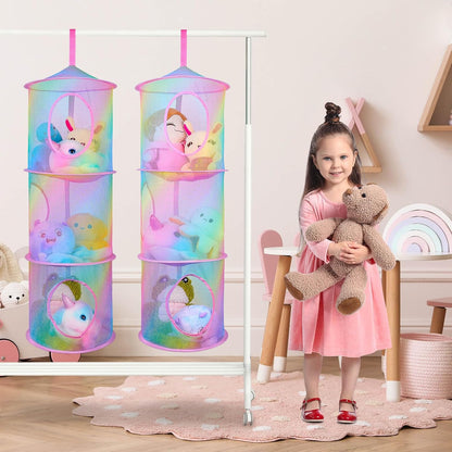 Hanging Stuffed Animals Storage, 2 Pack Mesh Plush Storage, 3-Tier