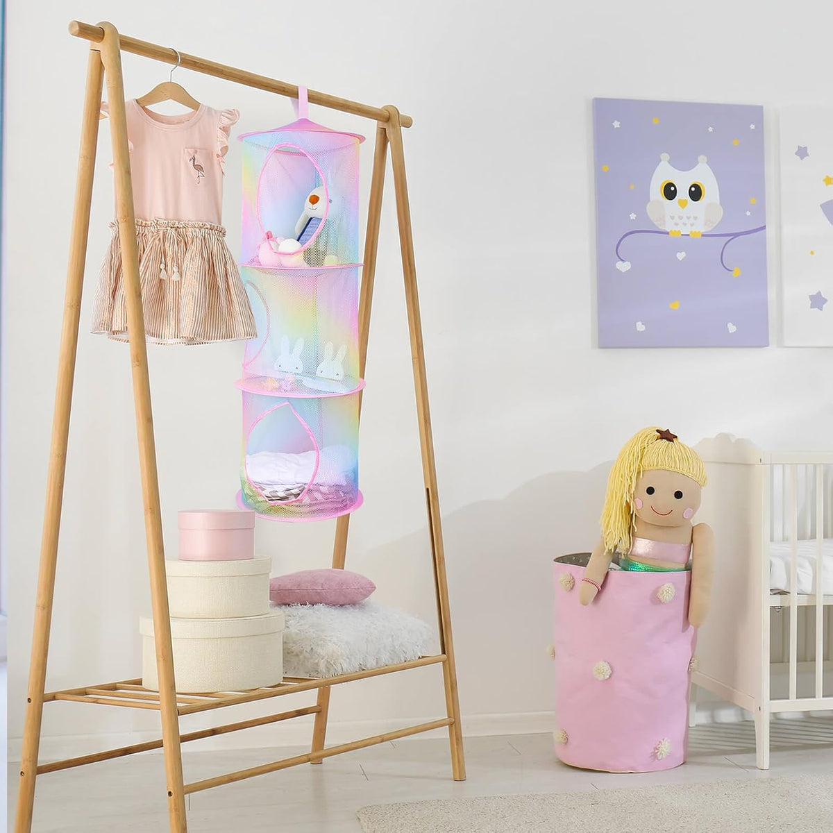 Hanging Stuffed Animals Storage, 2 Pack Mesh Plush Storage, 3-Tier